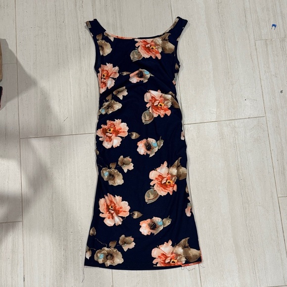 Mother Bee Maternity Floral Sleeveless Dress - Navy and Pink size small - Picture 6 of 7